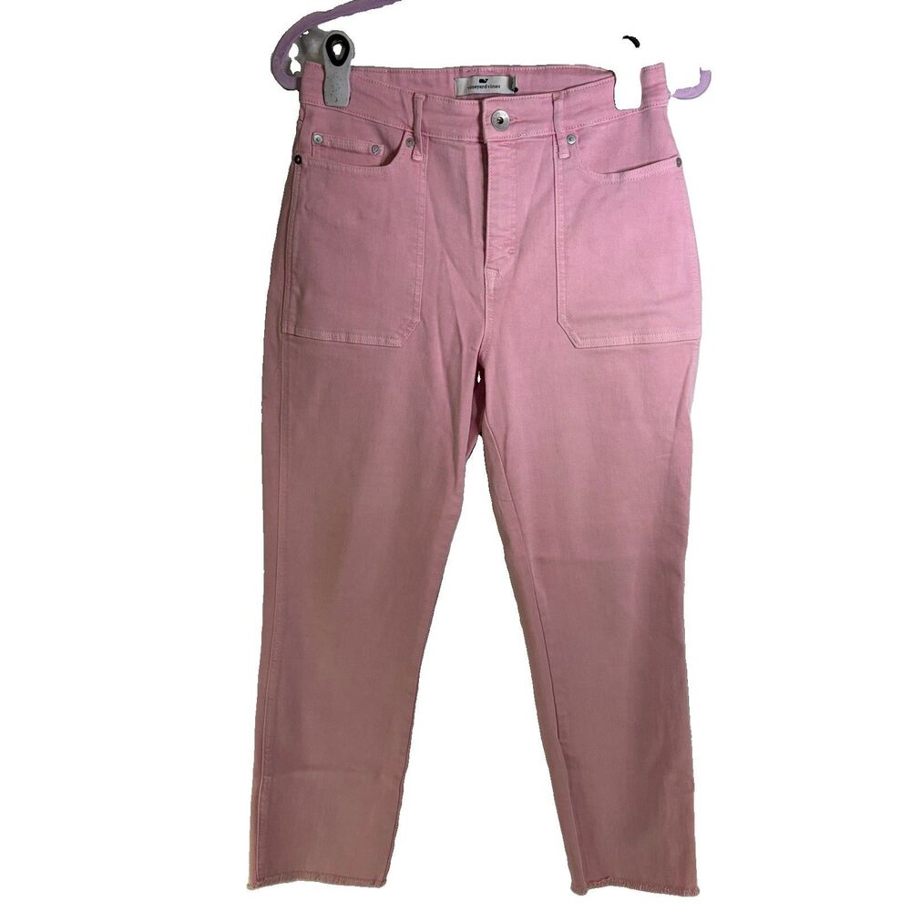 Vineyard Vines Jamie Utility High Rise Straight Crop Pants Raw Hem Pink Size 30